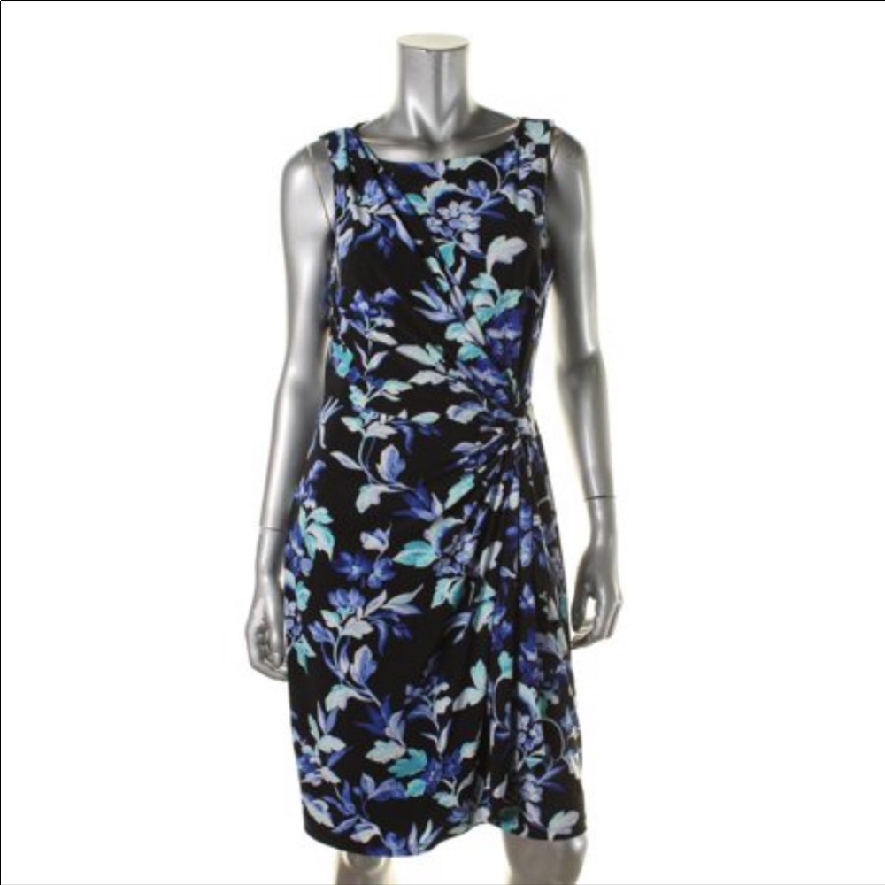 Blue print dress Women 8 shift sheath knee length